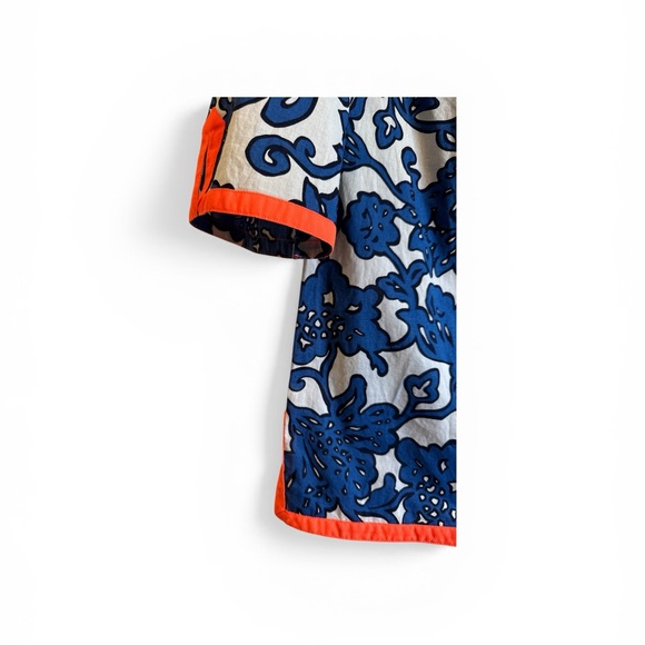 Blue Floral Tunic Orange Trim Light Weight 100% Cotton US Size 4 Beach Cover Up - Picture 4 of 15